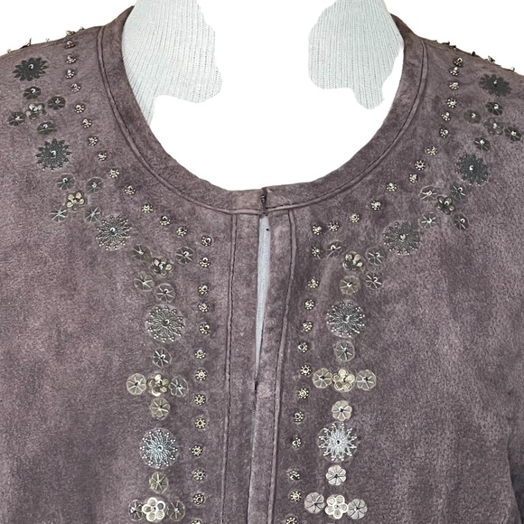 Pamela McCoy Collections Brown Suede Coat With Bronze Beading Trim Large - Picture 2 of 16